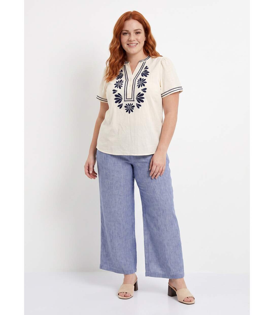 Pantalon large chiné élastiqué avec lin-4