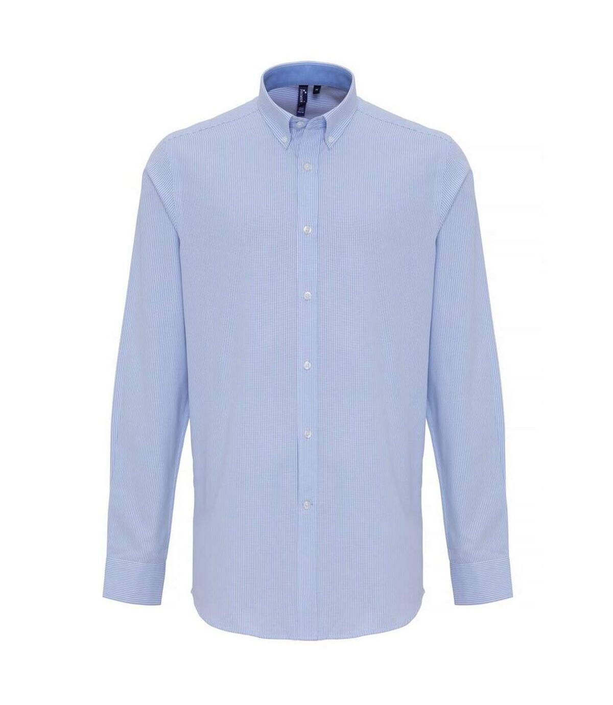 Premier Mens Cotton Rich Oxford Stripe Shirt (White/Light Blue)