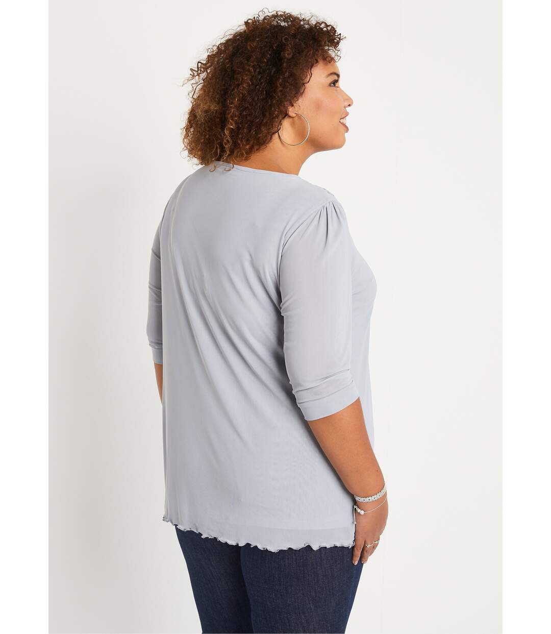 T-shirt long ample résille brodée-2