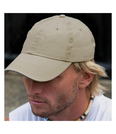 Result Washed Fine Line Cotton Baseball Cap With Sandwich Peak (Pack of 2) (Putty/Navy) - UTBC4238