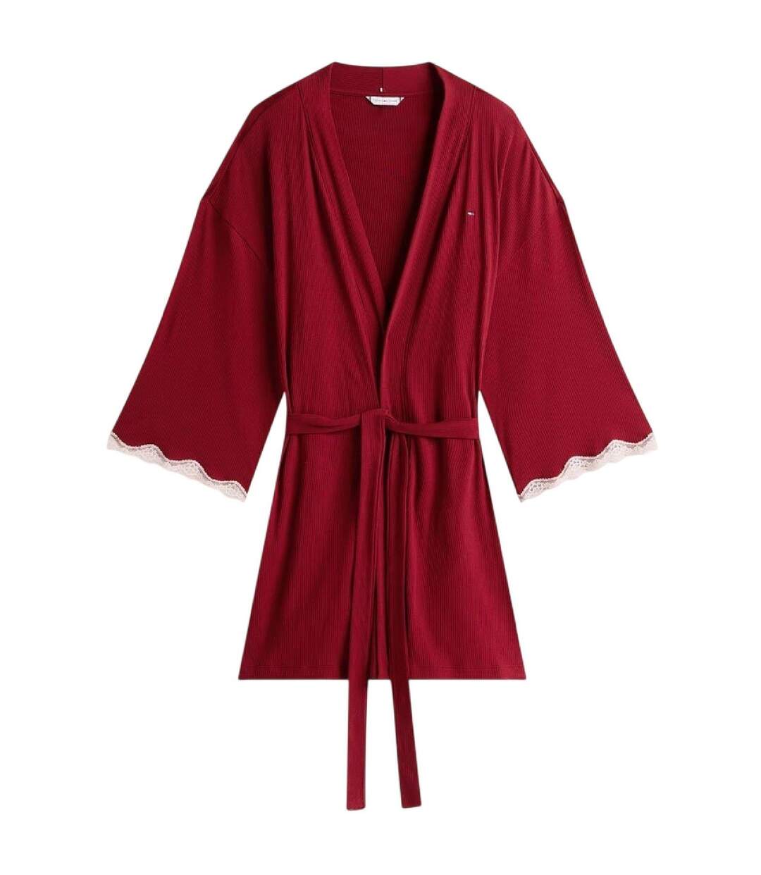 Womens/ladies Ribbed Lace Trim 3/4 Sleeve Kimono Rouge Tommy Hilfiger-1