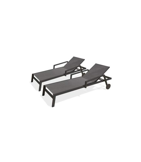 Lot de 2 Bains de Soleil Multi-Positions Ibiza 210cm Gris Anthracite