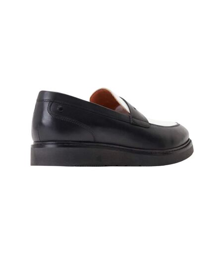 Mens Sid Leather Penny Loafers Black White Base London