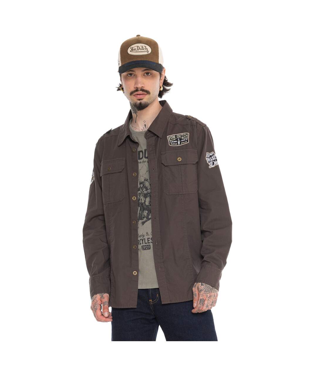 Chemise manche longues  ripstop strech sur poche et badges Stop B Vondutch-1