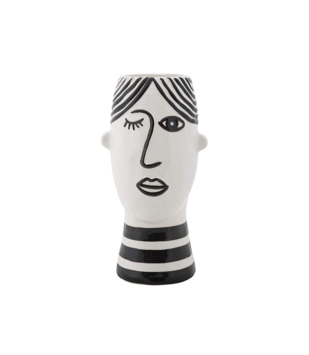 Vase Déco Visage en Porcelaine Face 26cm Blanc & Noir-1