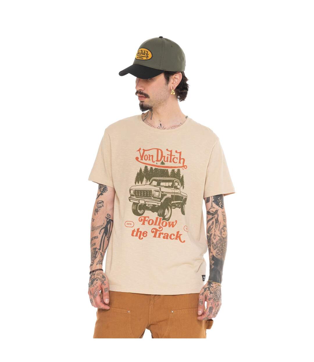 T-shirt homme regular en slub heavy wash print devant Track Vondutch-1