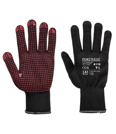 Unisex adult a110 polka dot grip gloves m black Portwest