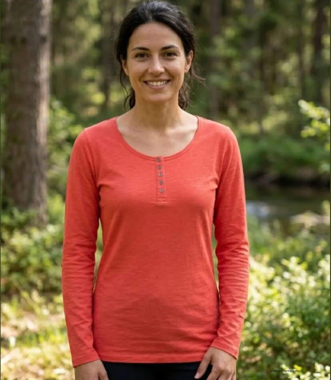 MAYFLOWER - TEEF2006C - Tee-shirt femme manches longues en coton flammé orange-1