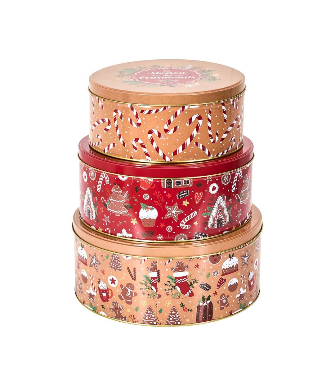 Lot de 3 Boîtes en Métal Noël Magique 25cm Rouge-1