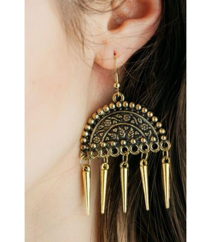 Gold Semicircular Intricate Oxidized Indian Asian Boho Drop Ethnic Tribal Jhumka