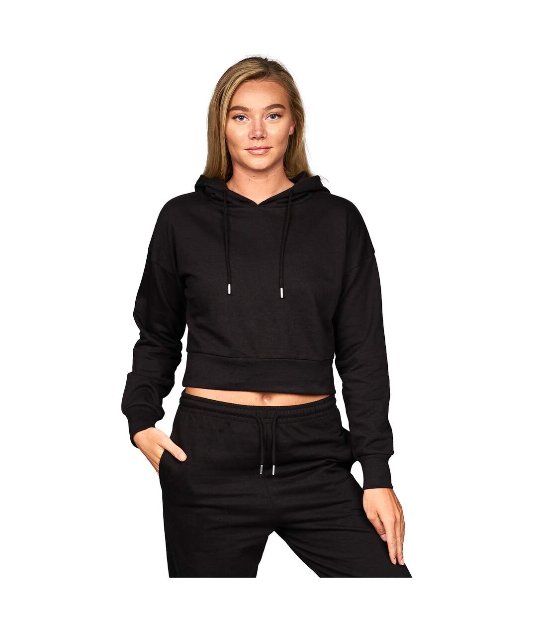Womens/ladies danica cropped hoodie black Juice-1