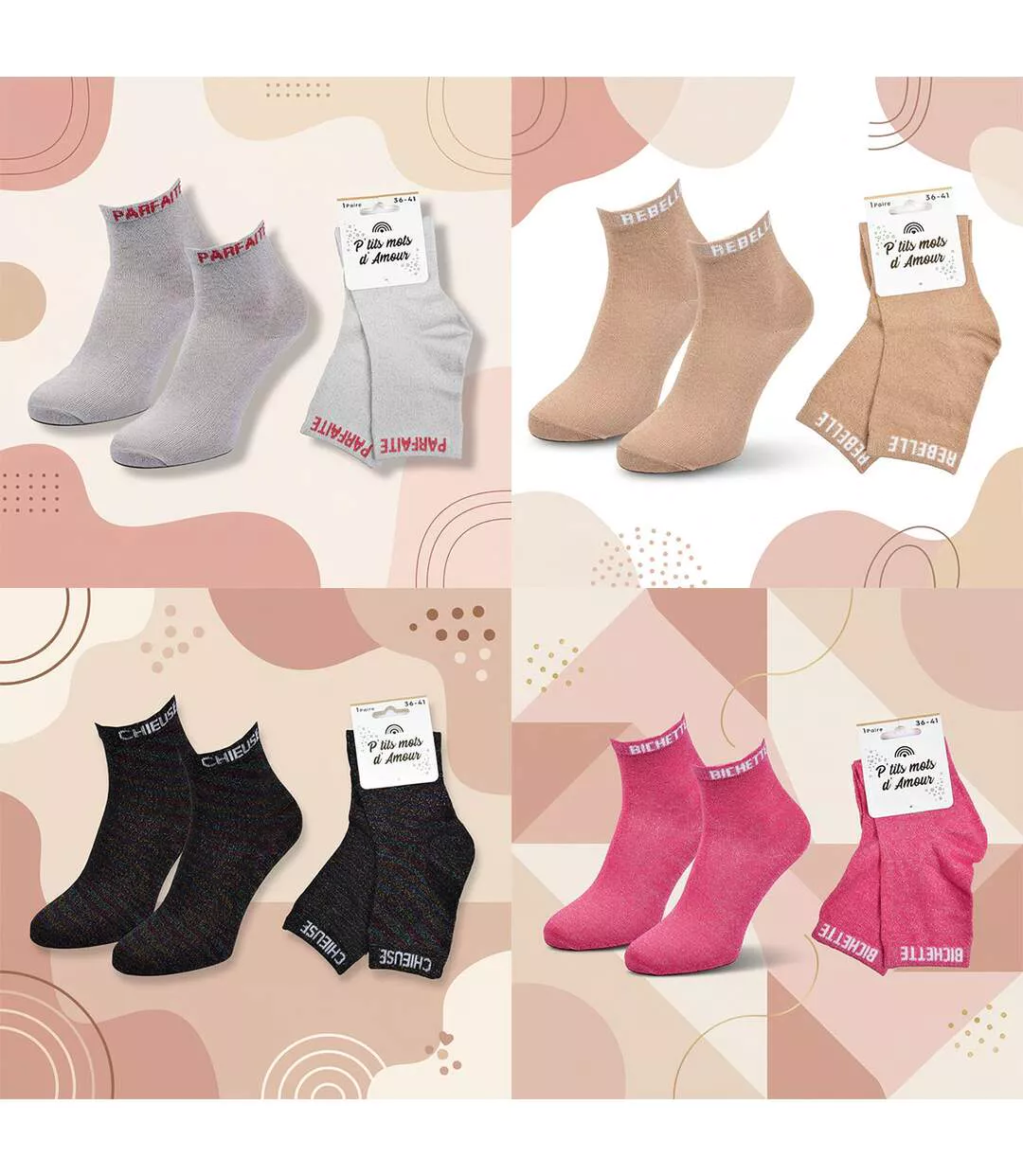 OZABI Chaussettes Femme a Paillettes Soquettes Pack de 4 Paires-3