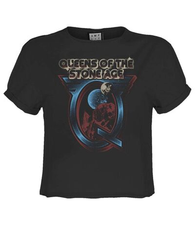 Womens/ladies Outer Space Queens Of The Stone Age Crop Top Charcoal Amplified