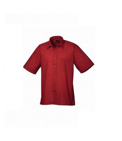 Mens short sleeve poplin shirt burgundy Premier