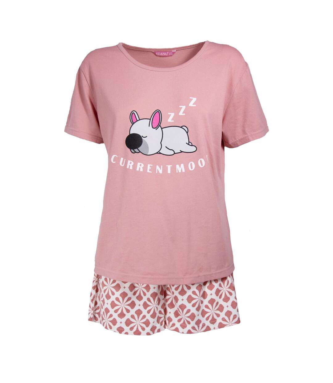 Ensemble De Pyjama Court Manches Courtes Motif/style Chien Current Mood Femme Rose Keanu-1