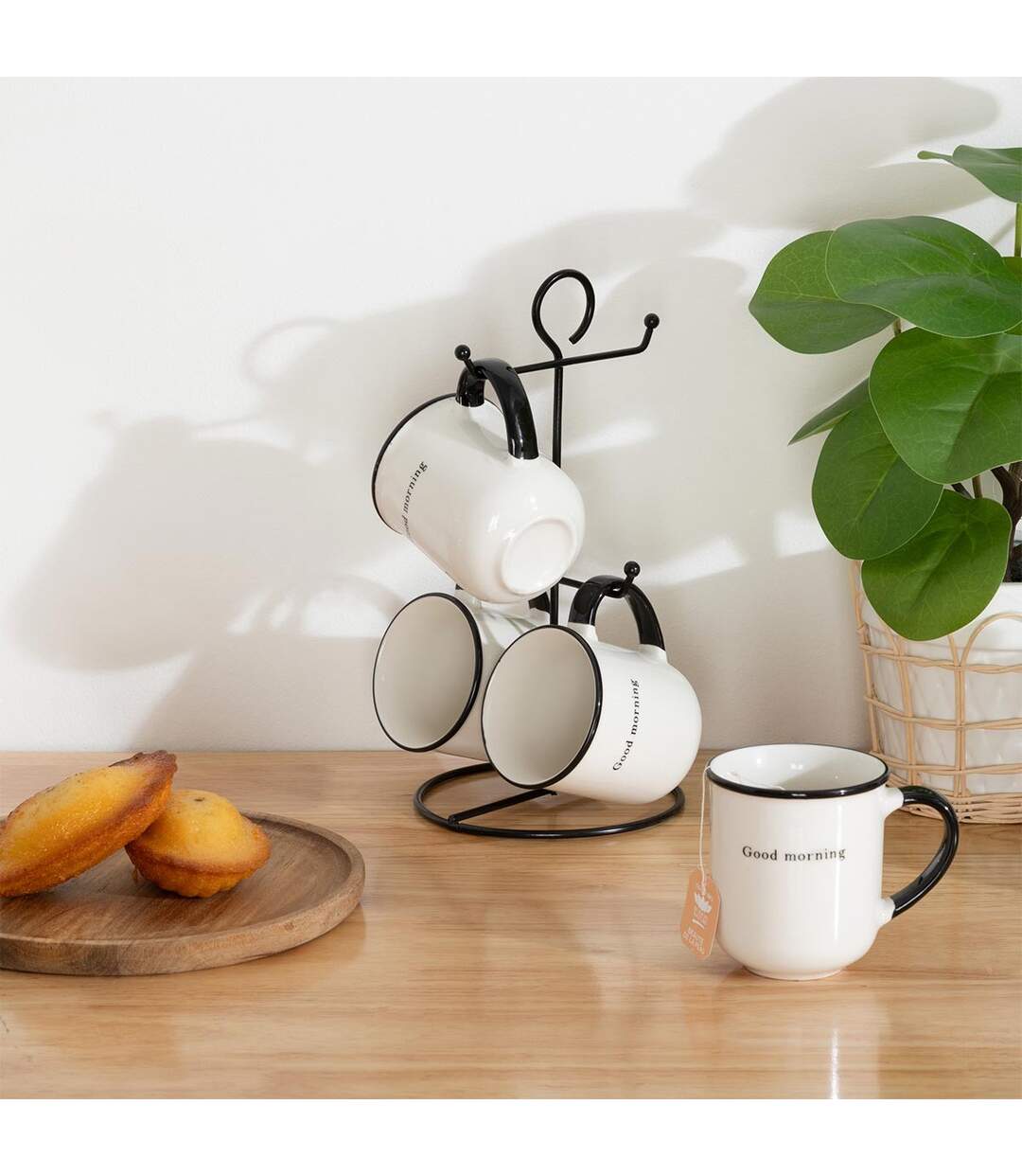 Lot de 4 Mugs sur Rack Alix 20cl Blanc & Noir-5