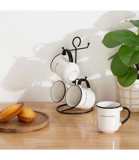 Lot de 4 Mugs sur Rack Alix 20cl Blanc & Noir