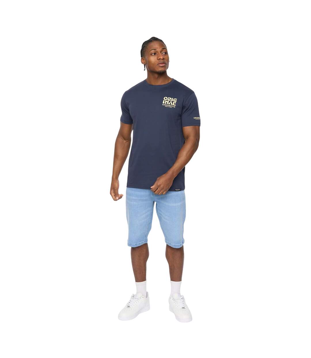 Mens Wellmoores T-shirt Navy Crosshatch-1