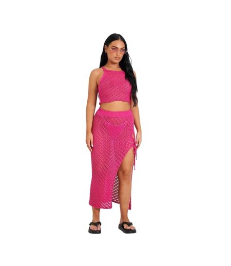 Womens/ladies Crochet Co-ord Set Pink Missy Empire