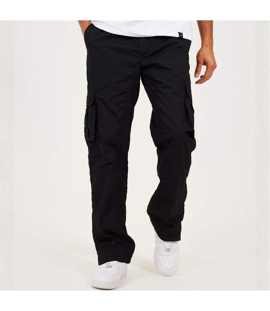 Mens Relaxed Fit Cargo Trousers Black Brave Soul-1