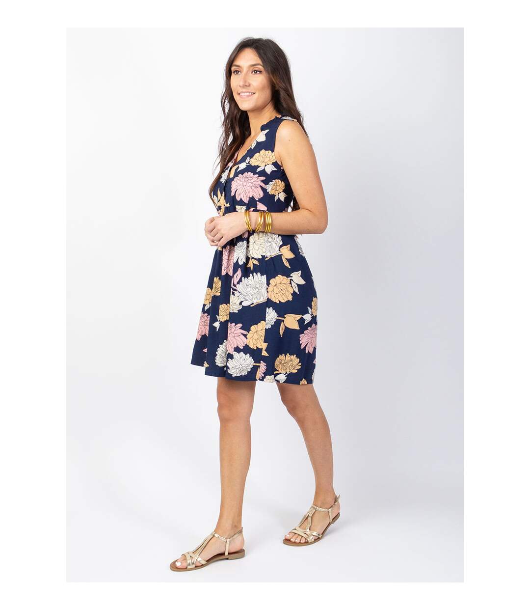 Robe courte babydoll ALEXA imprimé floral bleu Coton Du Monde