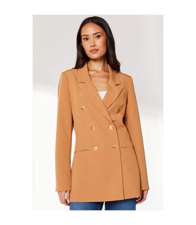 Womens/ladies double-breasted longline blazer camel Principles