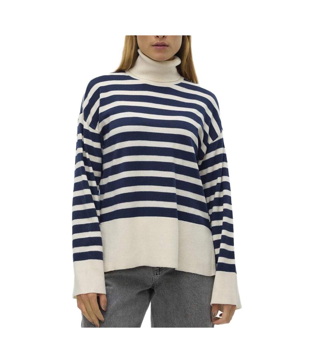 Pull Blanc/Marine Femme Vero Moda Fantastic Rollneck - L-1