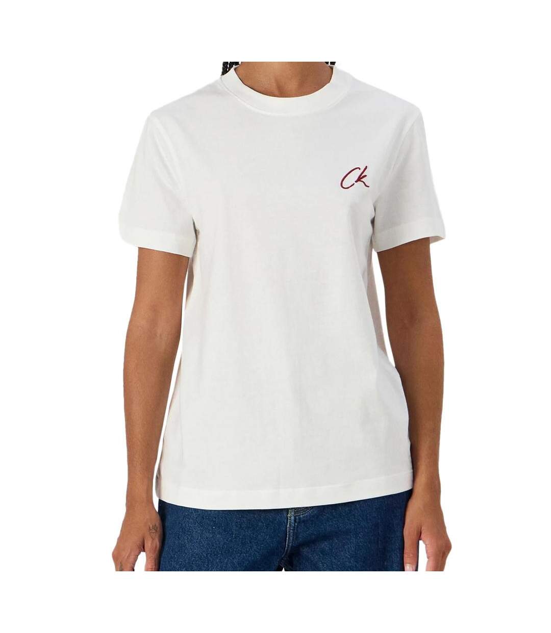 T-shirt Blanc Femme Calvin Klein Jeans Embroidered - L-1