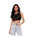 Womens/ladies Satin Crop Top Black Missy Empire-2