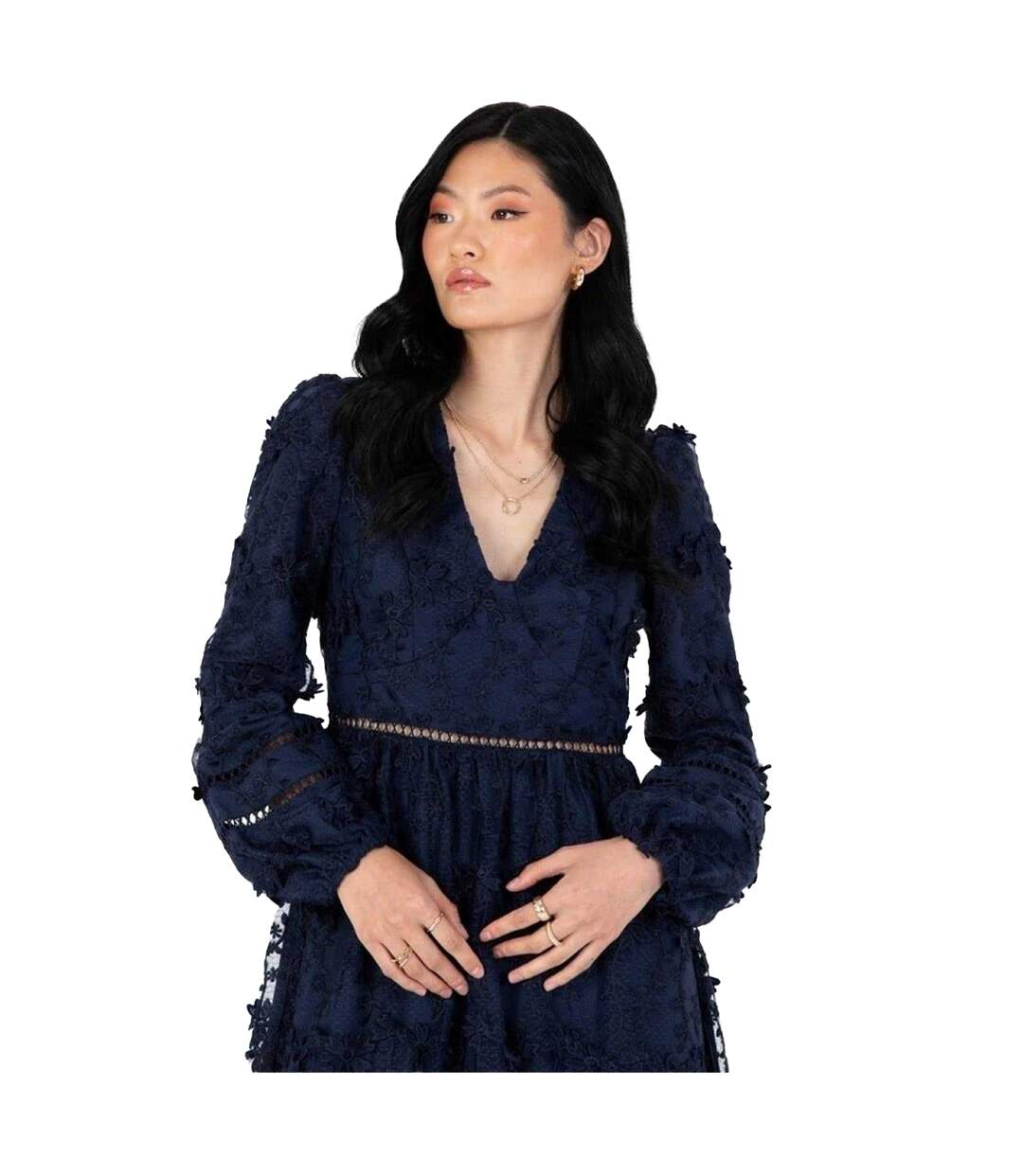 Womens/ladies Floral V Neck Midi Dress Navy Maya Deluxe-3