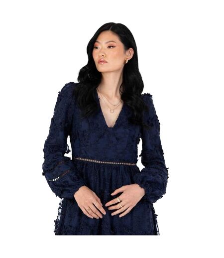 Womens/ladies Floral V Neck Midi Dress Navy Maya Deluxe