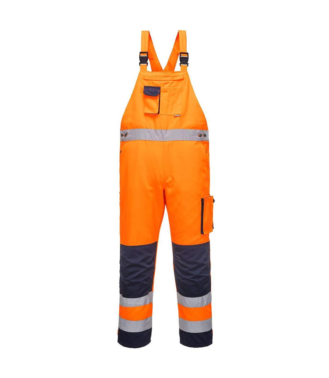 Mens dijon contrast high-vis safety bib and brace trouser orange/navy Portwest-1