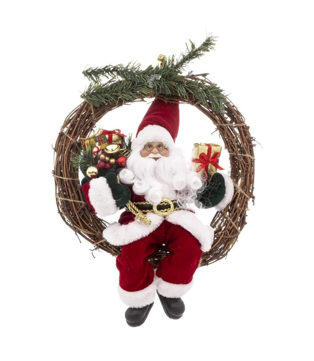 Couronne Père Noël Déco Soir 39cm Rouge & Beige-1