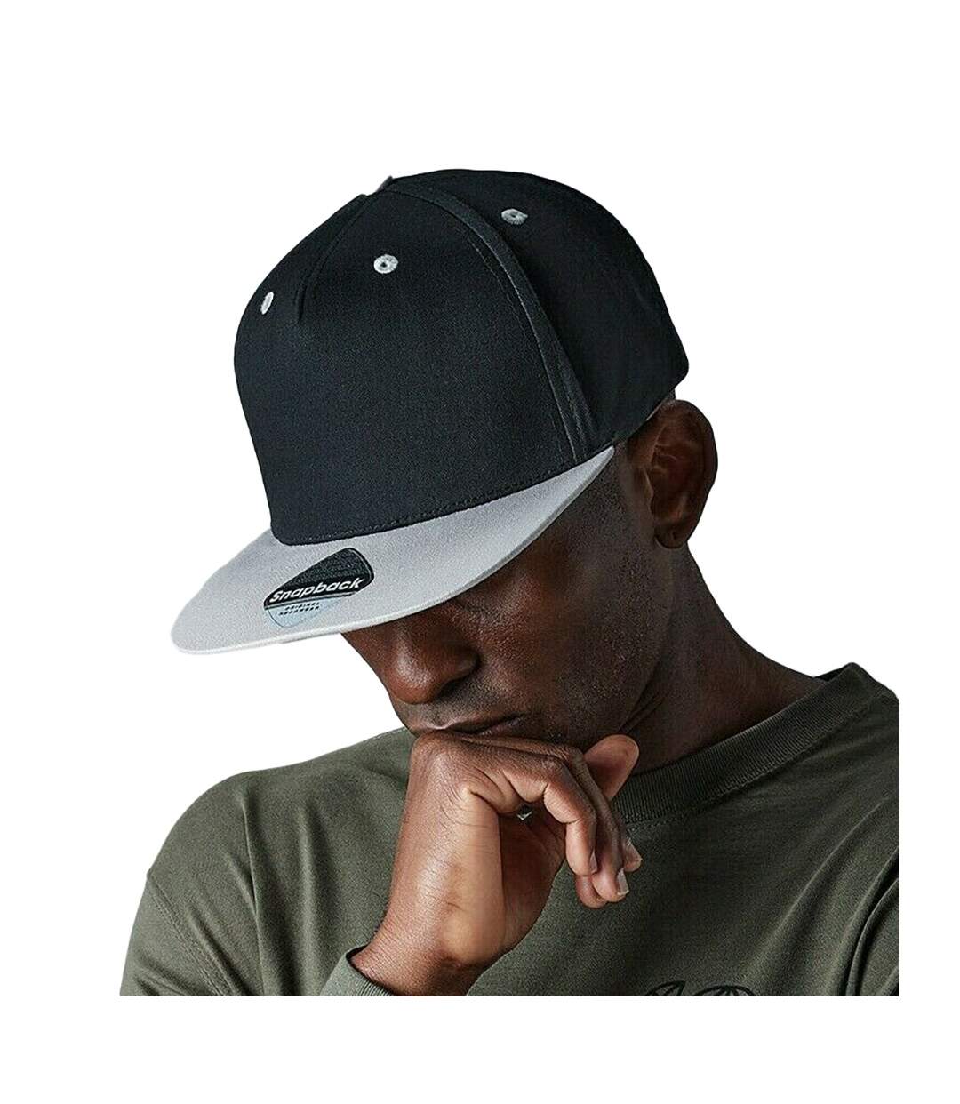 Beechfield Unisex 5 Panel Contrast Snapback Cap (Pack of 2) (Black/ Grey) - UTRW6721-2