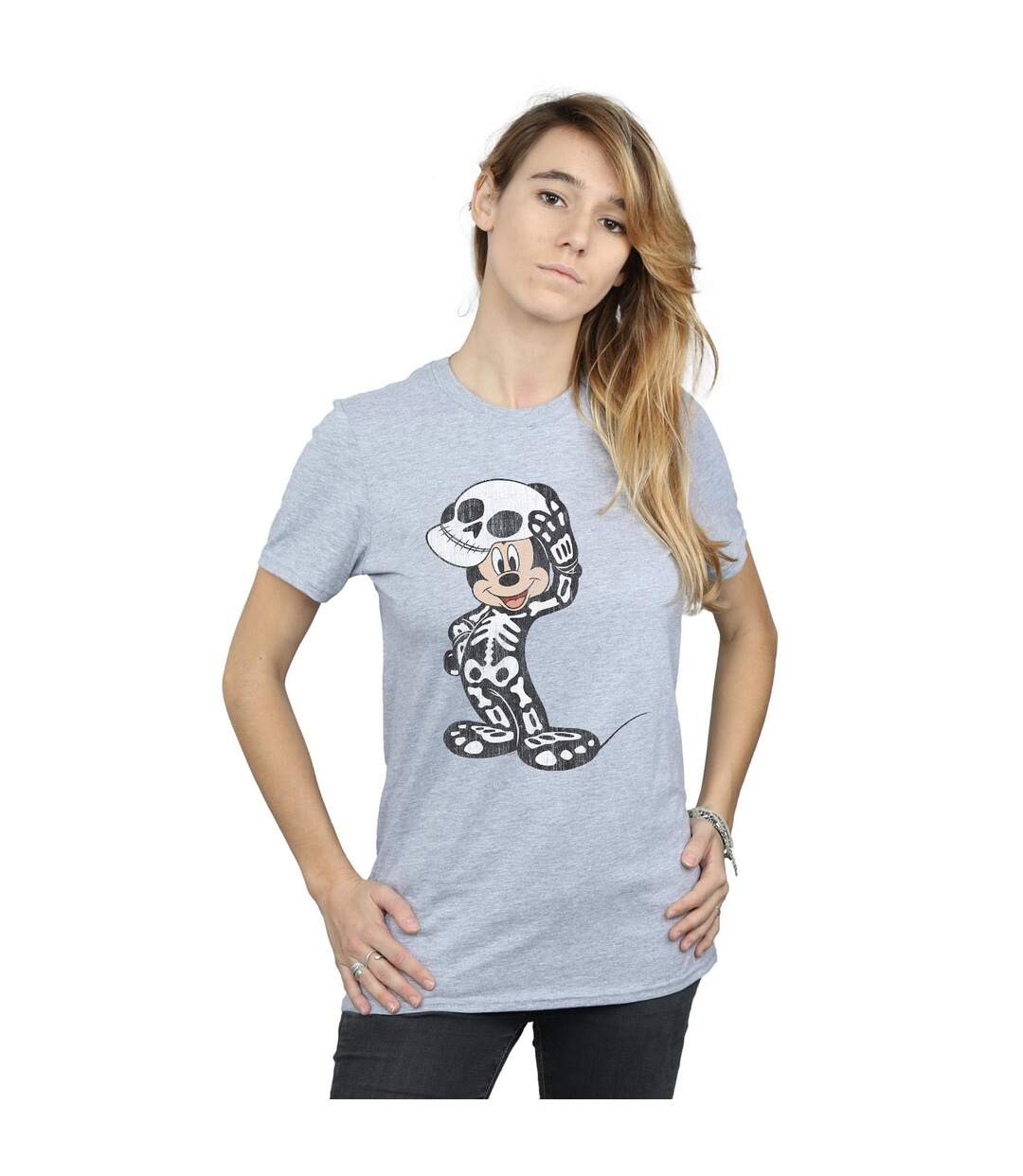 Disney T-shirt boyfriend en coton Mickey Mouse Skeleton Femme/Ladies (Gris sportif) - UTBI36666-2