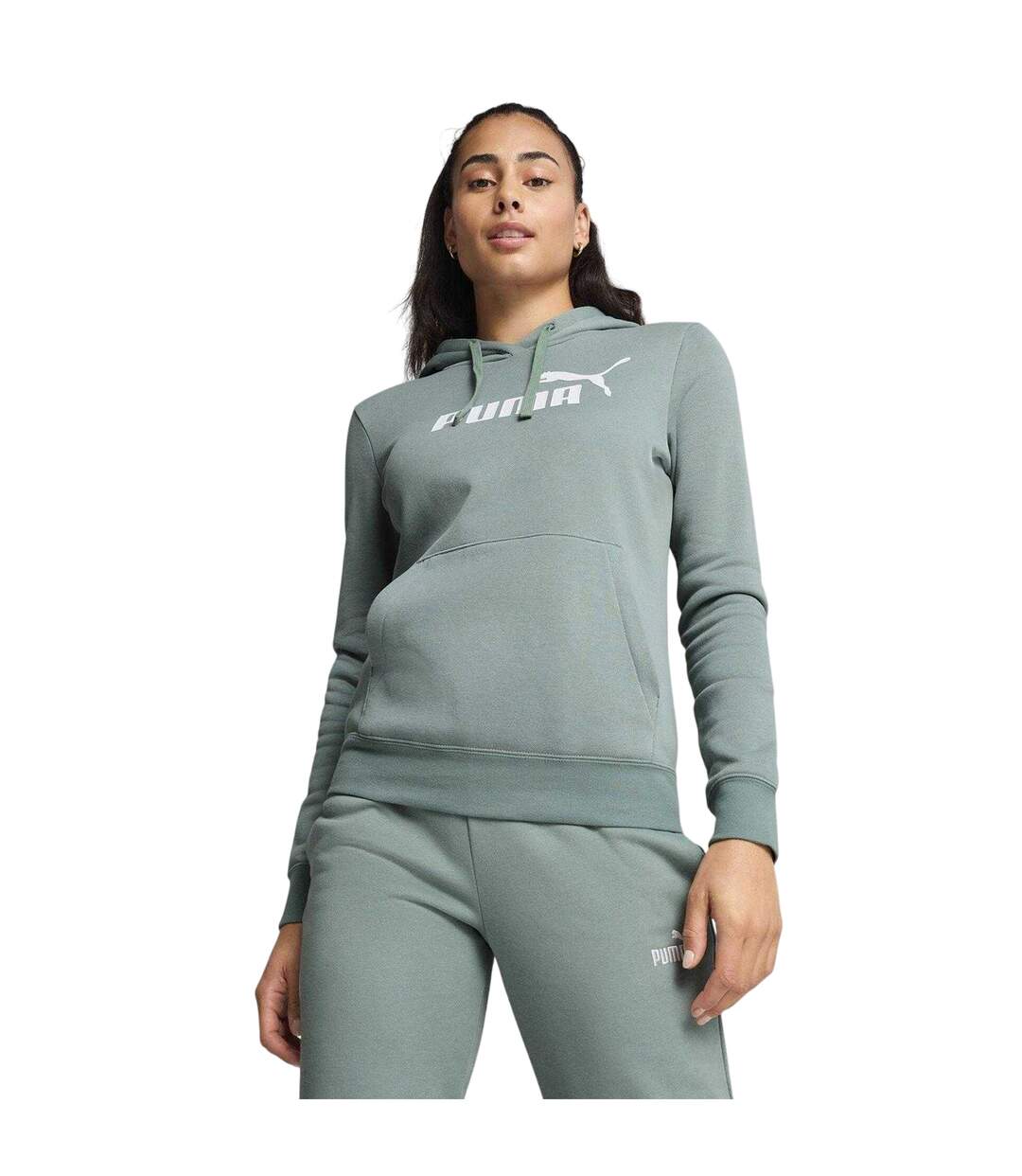 Womens/ladies No.1 Logo Fleece Overhead Hoodie Green Puma-4