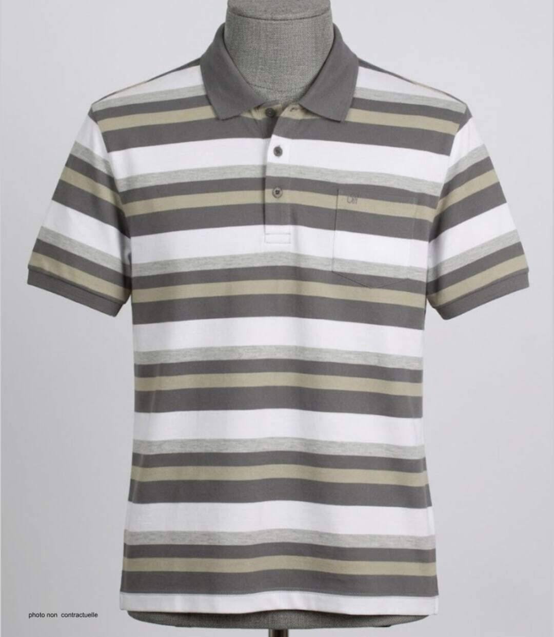 CHALLENGER RALPH3 : Polo manches courtes à rayures en coton beige pour homme-3