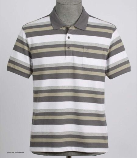 CHALLENGER RALPH3 : Polo manches courtes à rayures en coton beige pour homme