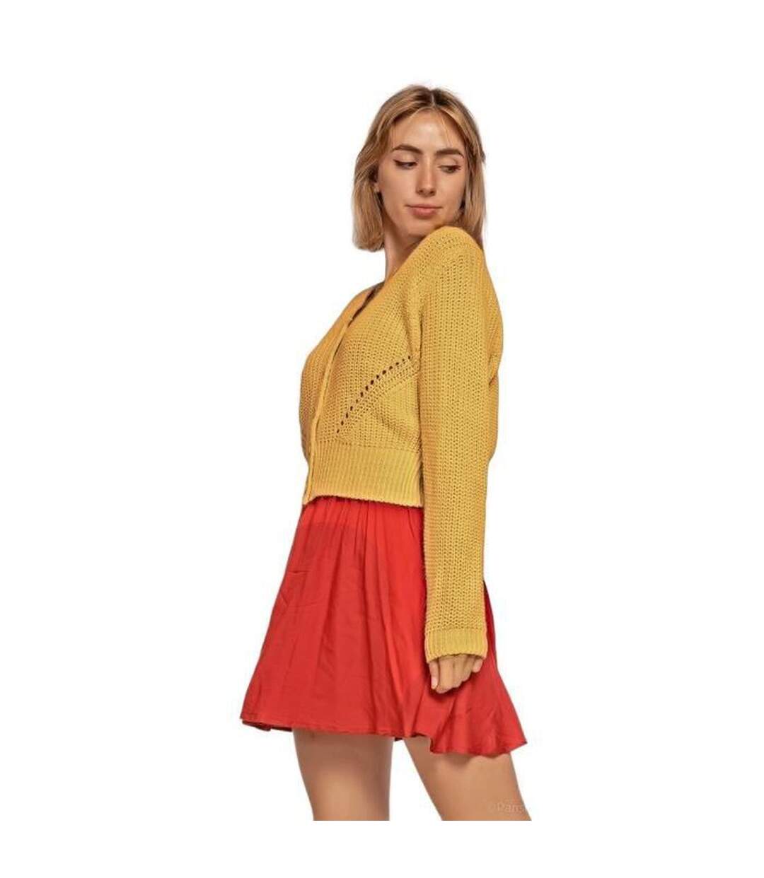 Gilet court femme longues femme - Couleur jaune - Col en V