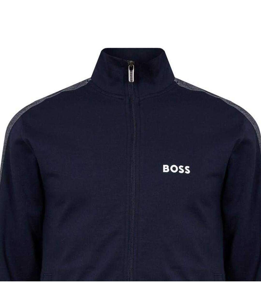 Mens Mock Neck Track Jacket Navy White Boss-3