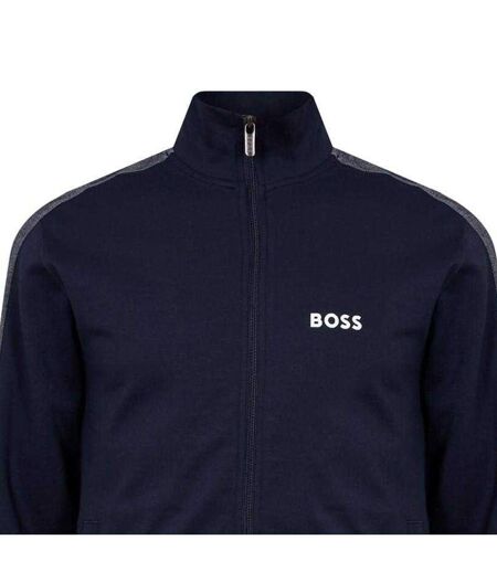 Mens Mock Neck Track Jacket Navy White Boss