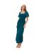 Robe Mi-longue Manches Style Ange Motif/style Floral En Relief Femme Vert Sarcelle Lovedrobe-1