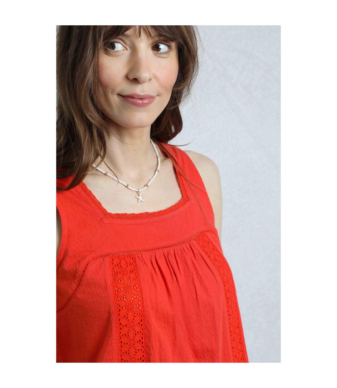 Womens/ladies chelle organic cotton square neck vest top tango red Weird Fish-4