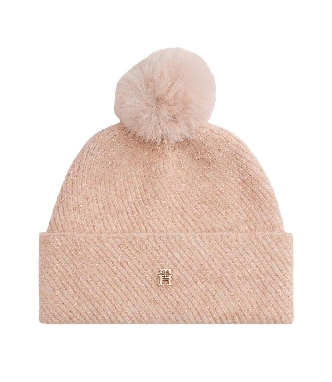 Bonnet rose femme tommy hilfiger th pom pom-1