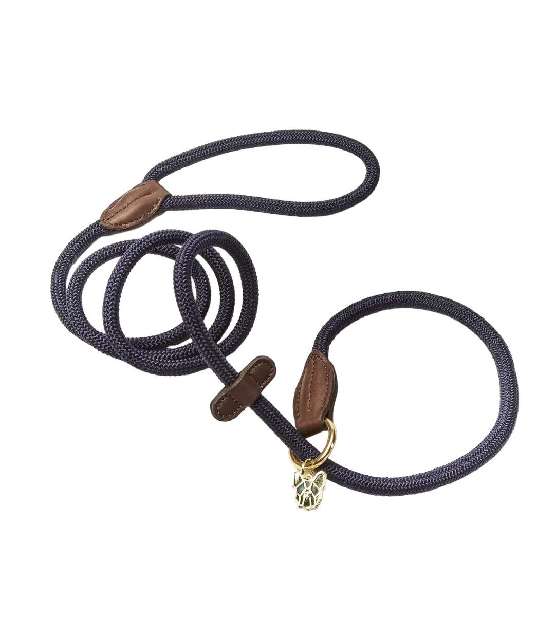 Leather dog slip lead one size navy Digby & Fox-1