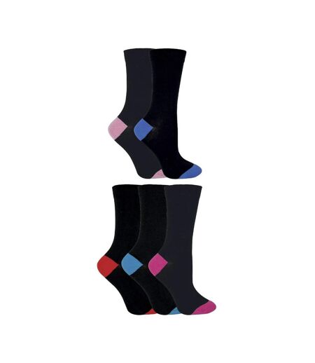 5 Pack Ladies Soft Top Cotton Rich Socks with Coloured Heel & Toe