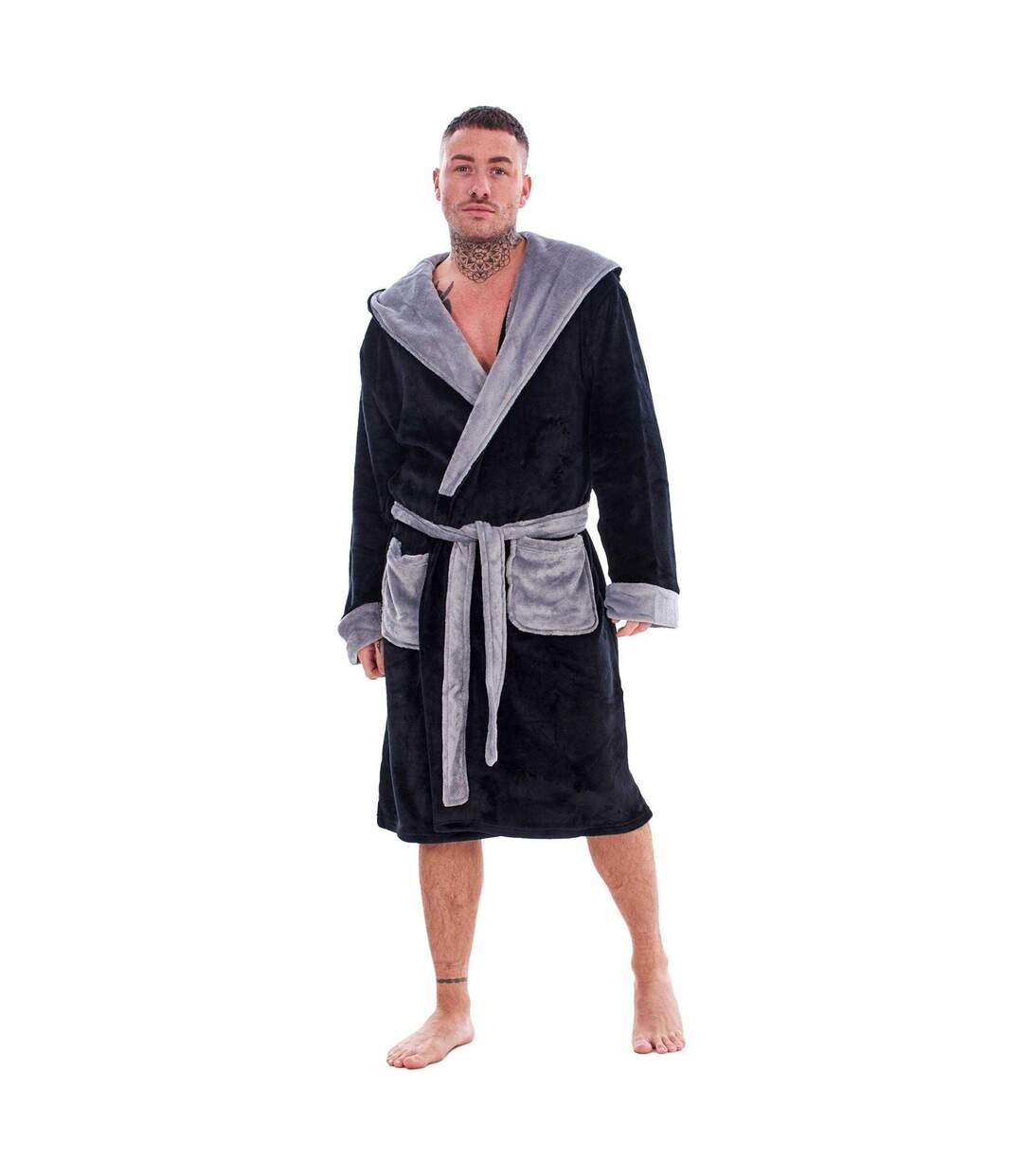 Robe De Chambre Homme Noir Gris Keanu-2