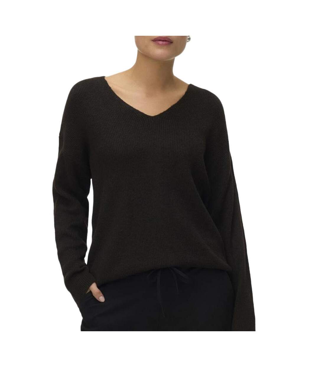 Pull marron femme vero moda crewlefile-1