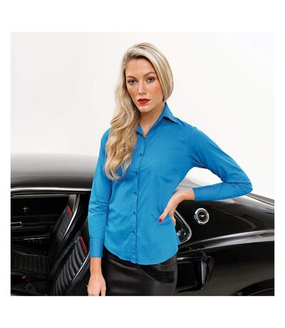 Womens/ladies Poplin Long-sleeved Blouse Sapphire Premier
