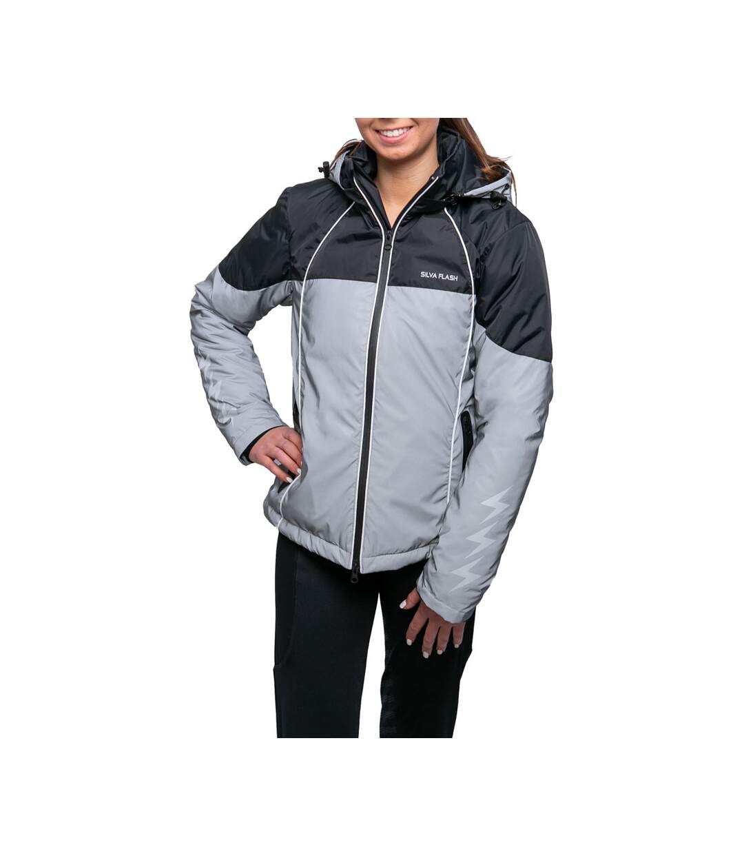 Womens/ladies silva flash waterproof padded jacket black/silver HyVIZ